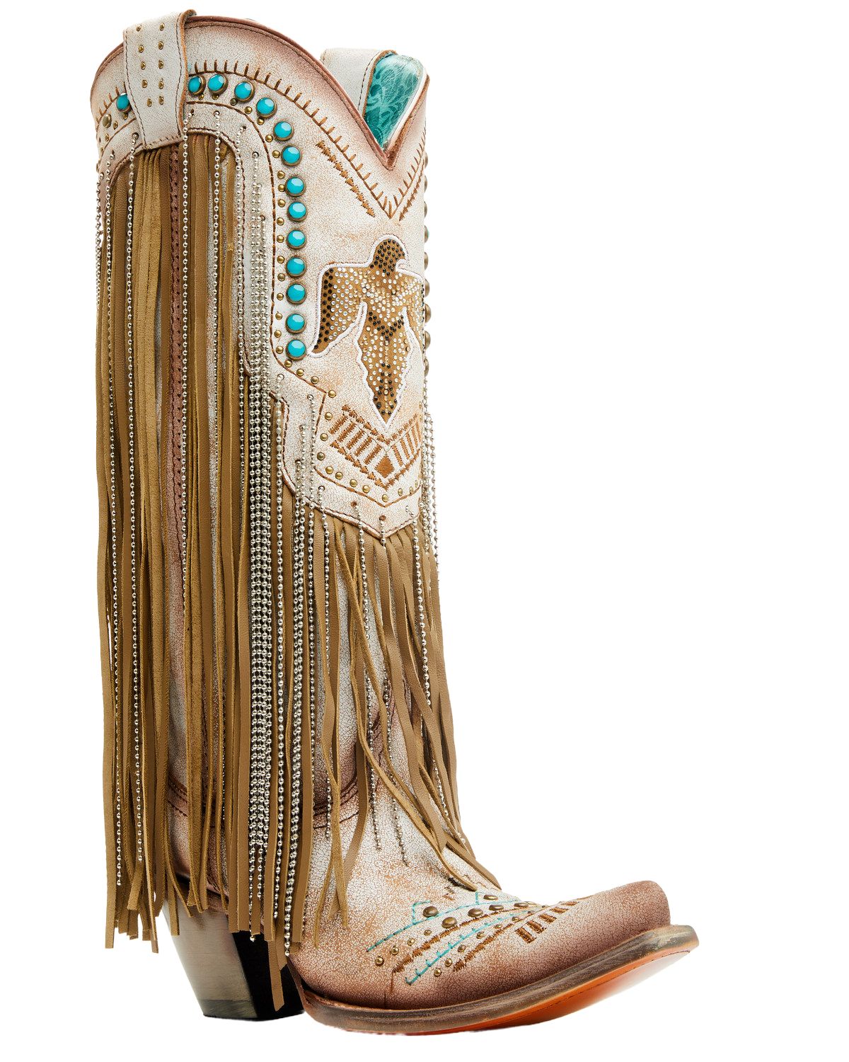 Corral Women's Embroidered And Crystal Eagle Fringe Western Boot Snip Toe - - Picture 8 of 19